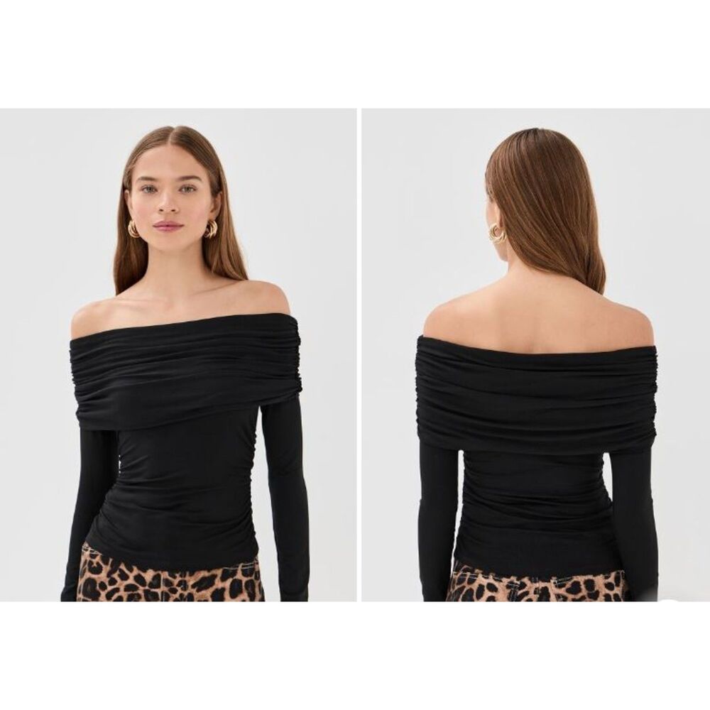 Veronica Beard Jean Chaiya Off the Shoulder Long Sleeve Top L NWT 269 Black
